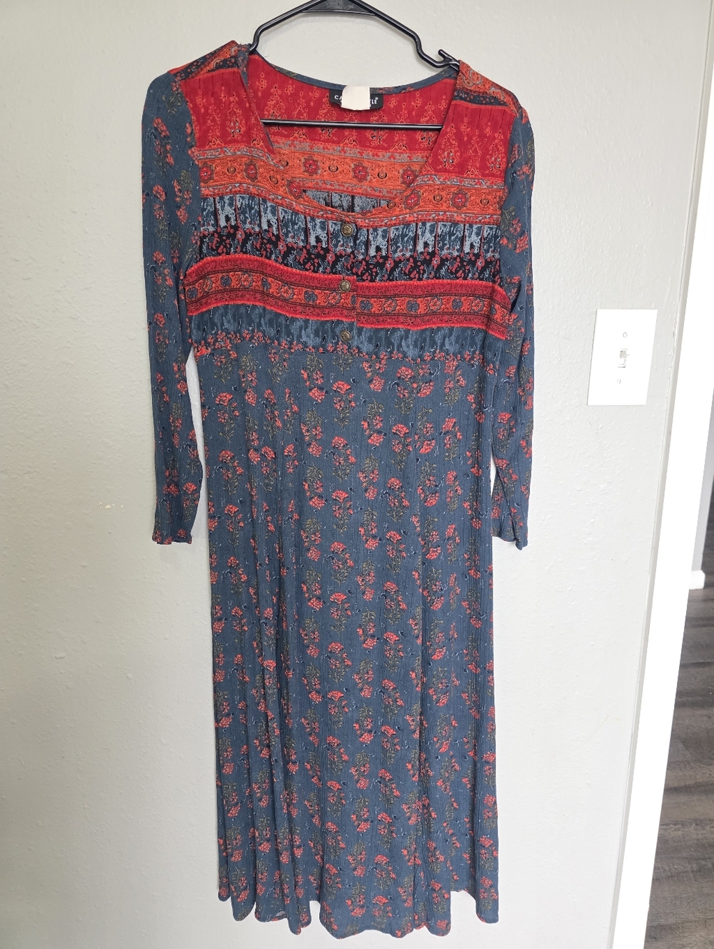 Vintage Carole Little Dress Sz 8 Maxi Wearable Art 90s Colorful Boho Rayon